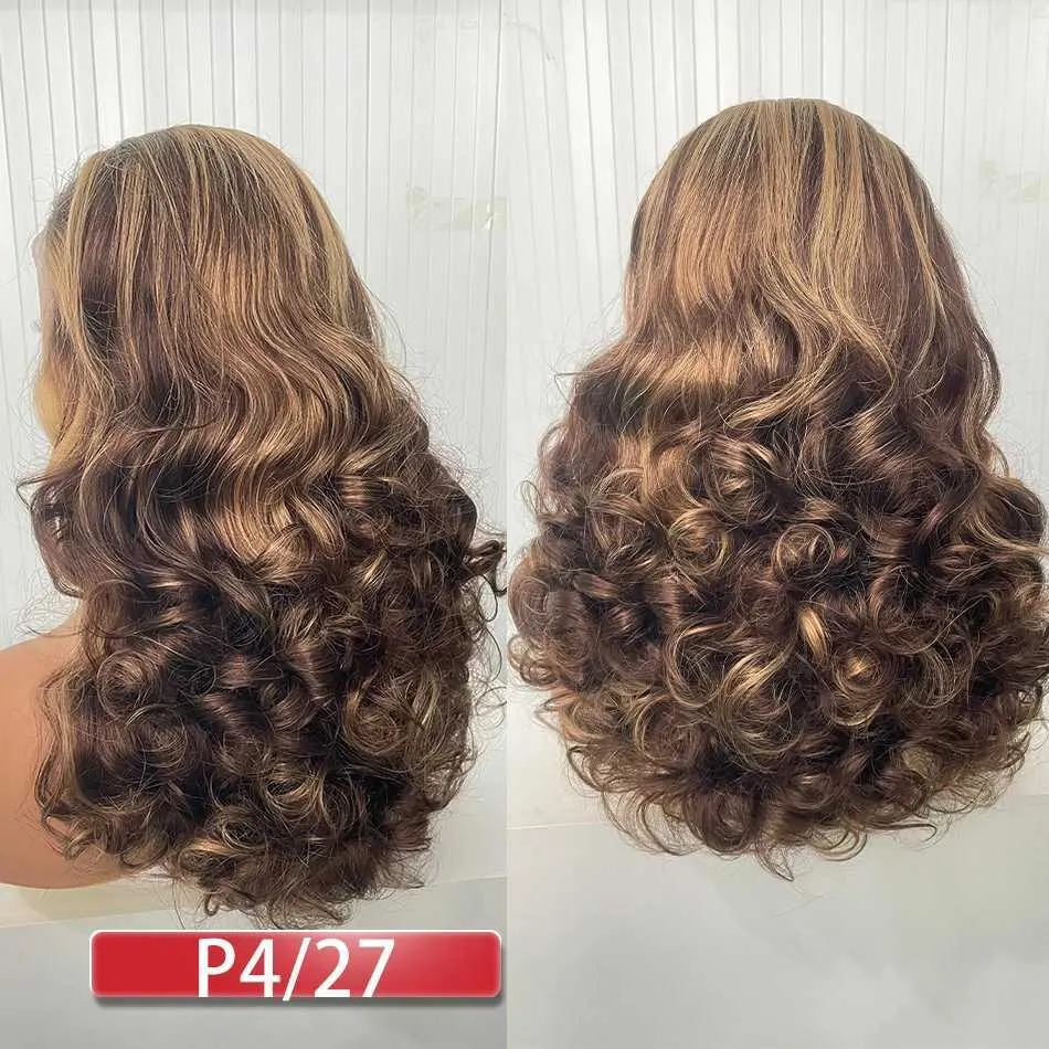 Syntetyczne peruki Dreamdiana 100% ludzkie włosy 250 Gęstość Podświetl się Ombre Dulanty Peruki 13x4 Zużycie i przejdź do Fumi Bouncy Fave Wigs 240328 240327