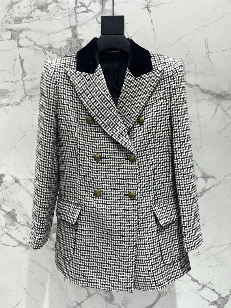 Abiti da donna 2024 Primavera Autunno Donne di lusso Doppio petto Plaid Chic Blazer Cappotto per donna Cappotto Gdnz 3.13