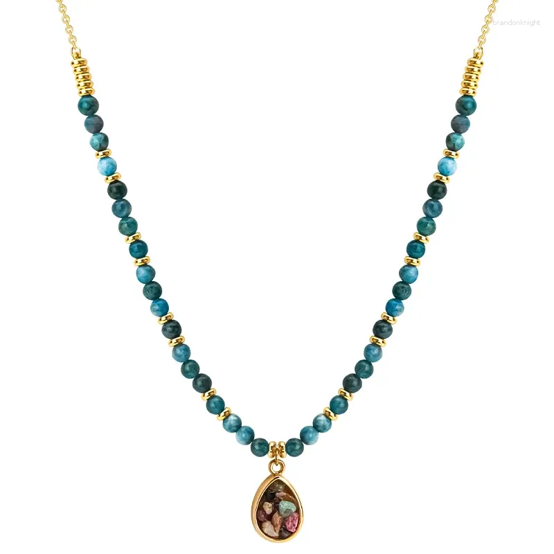 Chaînes colorées collier pendentif en pierre semi-précieuse pour femmes bijoux colliers en or plaqué 18 carats
