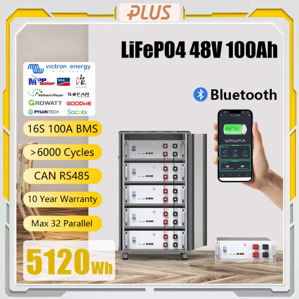 Batería LiFePO4 de 48V, 5KW, 100Ah, 51,2 V, 200AH6000 ciclos, CAN BUS RS485, 16S, BMS, máx. 32 paralelo, 10 años de garantía, Stock en la UE, sin impuestos