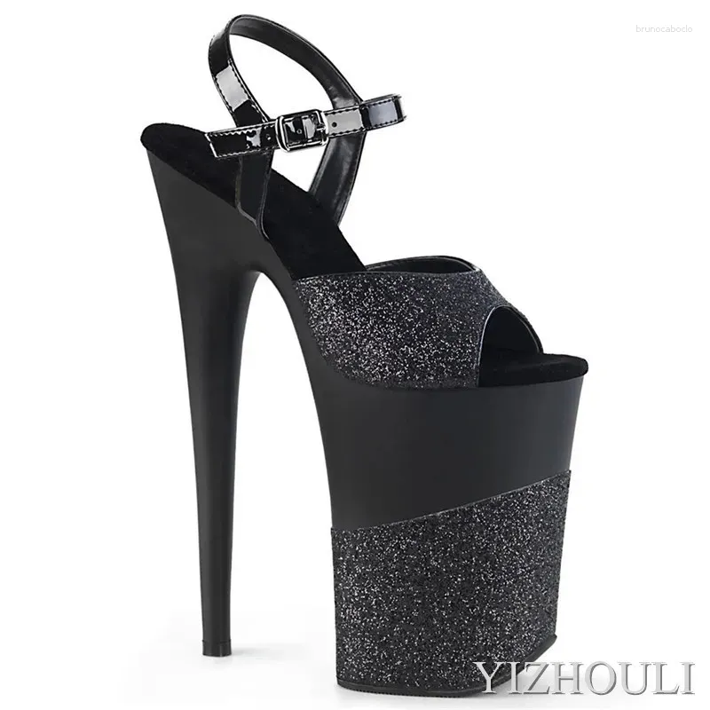Zapatos de baile Sandalias de tacón de aguja de verano para mujer Tacones de bolso negro y banquete de espectáculo de escenario sexy de 23 cm 9 pulgadas
