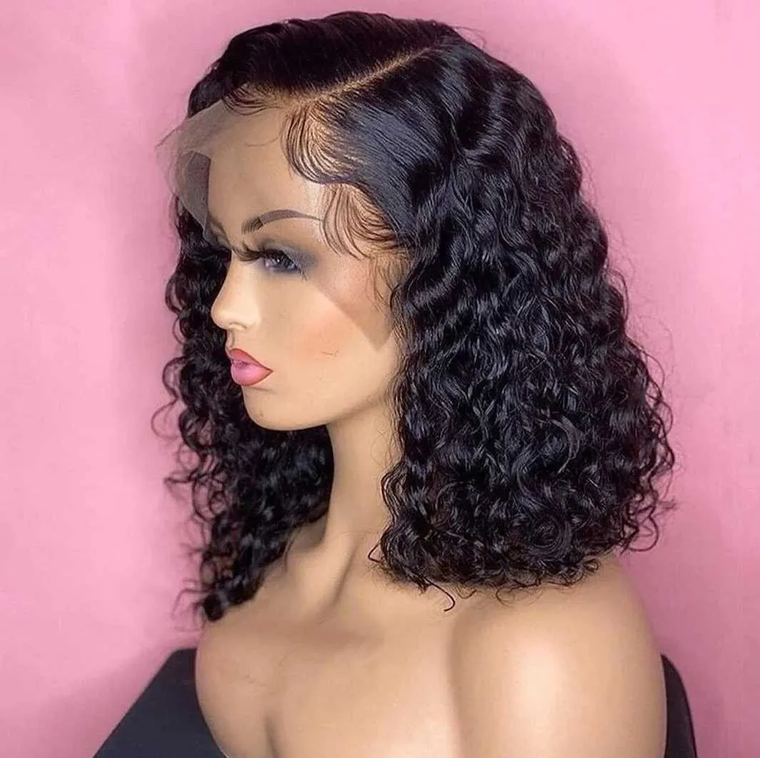 Synthetic Wigs Human Hair Short Curly BOB Wigs Deep Wave Transparent Lace Wig PrePlucked Bleached Knots Remy Front Lace Wig For Women Lace Wigs 240329