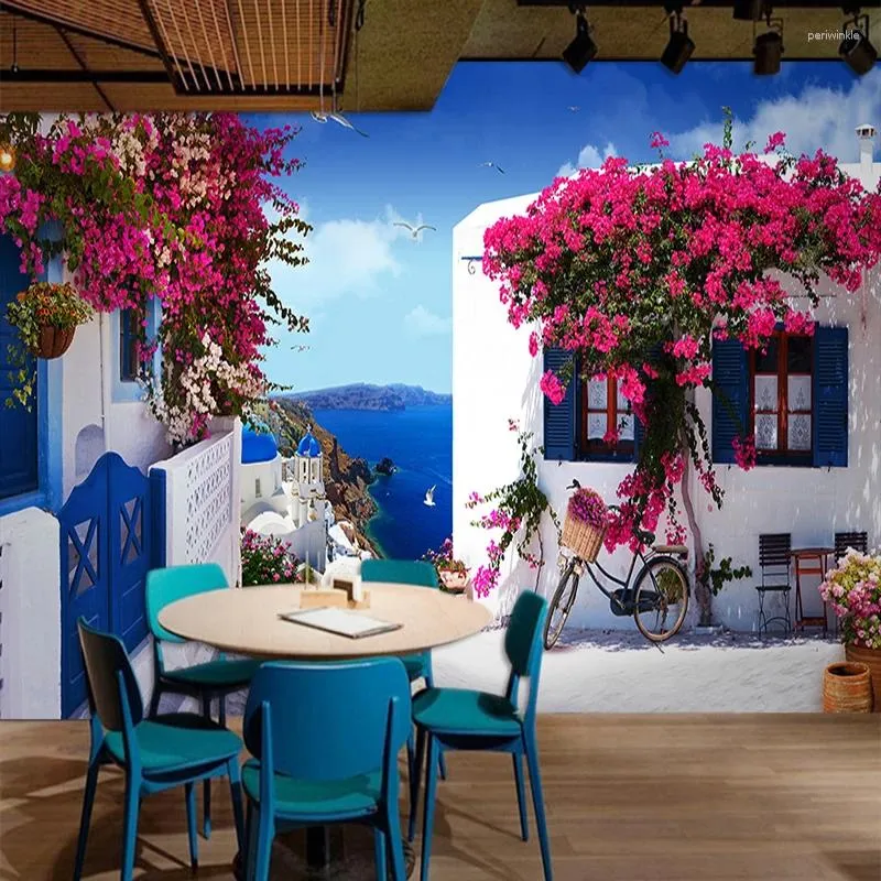 Fonds d'écran Paysage marin méditerranéen Rose Po Papier peint mural 3D Café Restaurant Toile de fond romantique Papier peint Décor à la maison Papel De Parede 3 D