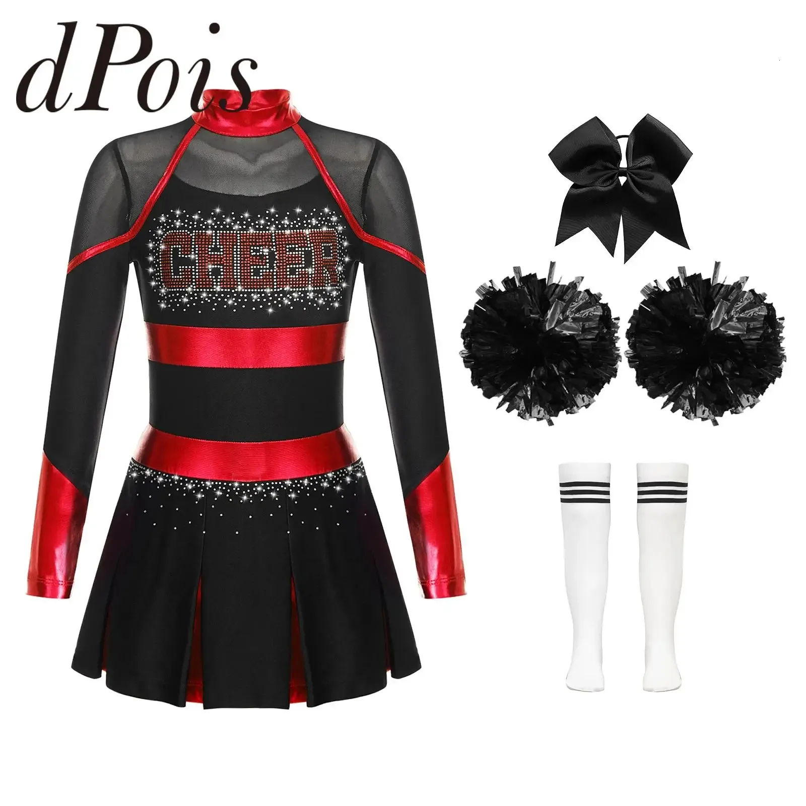 Crianças meninas uniformes de torcida escola cheerleader dança outfit traje crianças brilhantes strass cheerlead uniformes 240305