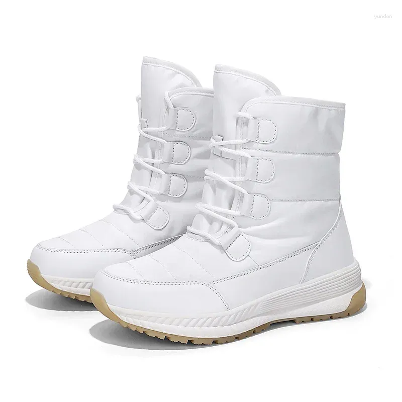 Scarpe da passeggio 2024Snow Donna Impermeabile Tenere al caldo Peluche Piattaforma Stivali stringati femminili a metà polpaccio Inverno Botas Femininas