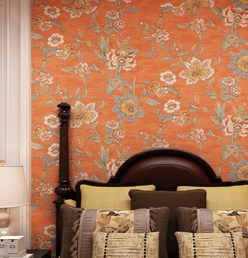 Fonds d'écran Vintage rétro Orange grande fleur papier peint Mural luxe 3d salon Floral papiers peints chambre Papel Pintado QZ0237487237