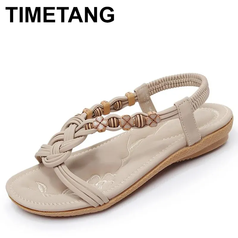 Sandalen Timetang einfache Frauen flache Sandalen Sommer hochwertige Bohemian Frauen Strand Sandalen Flip Flops Damen flache Sandalen Schuhe Schuhe