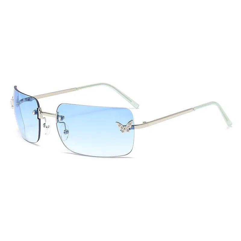 designer sunglasses women luxury sunglasses mens 3572 Rimless cut edge sunglasses for women Fashion retro glasses butterfly diamond-encrusted sunglasses blue