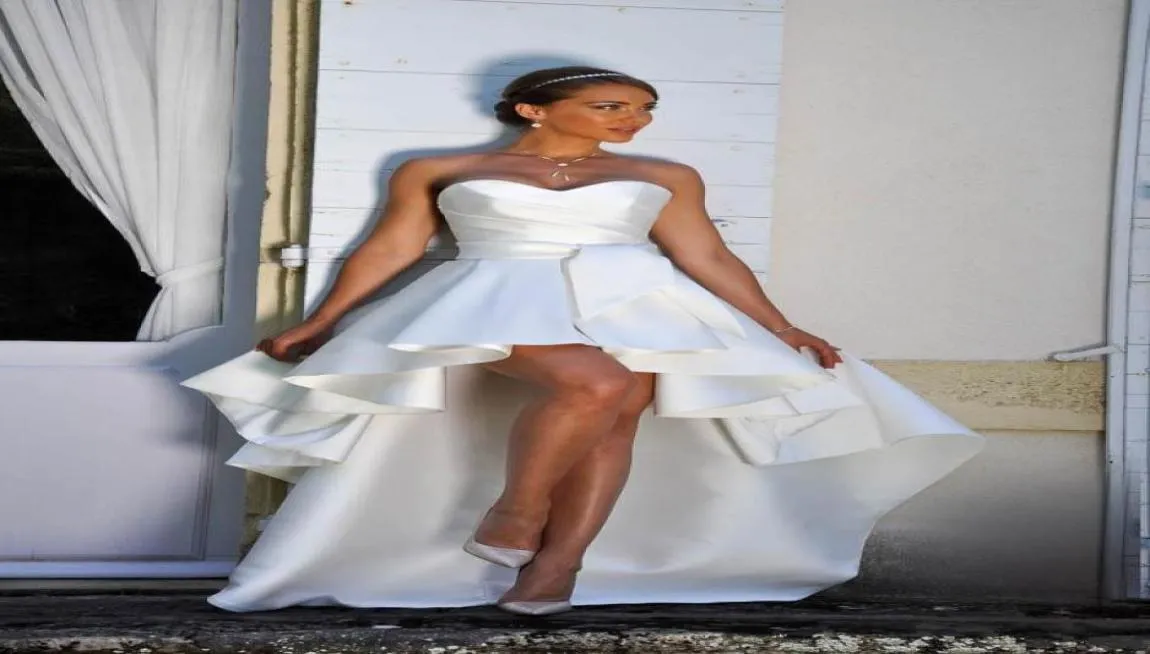 Высокие низкие короткие свадебные платья без бретелек Simple Satin Beach Bridal Howns Outdoor Свадебные платья на заказ vestido de novia6530791