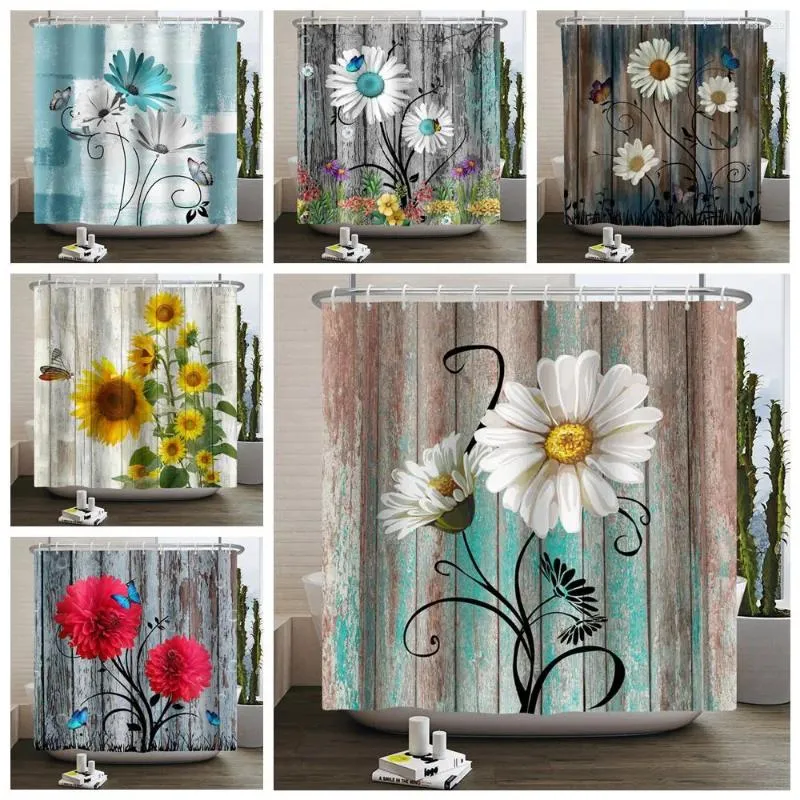 Shower Curtains Rustic Vintage Wood Butterfly Flower Curtain Waterproof Polyster Home Bathroom Bathtub Decor With 12 Free Hooks