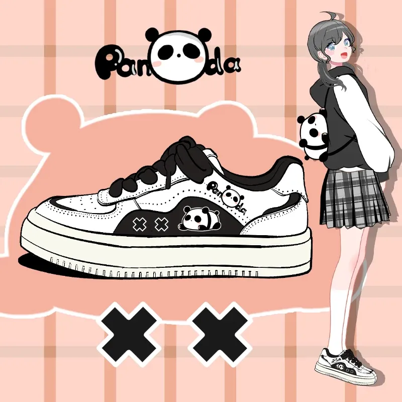 Skor Amy och Michael Cute Anime Panda Shoes Lovely Girls Students Casual Sports Sneakers Kvinnor Tennis Kvinnliga skatebrädskor