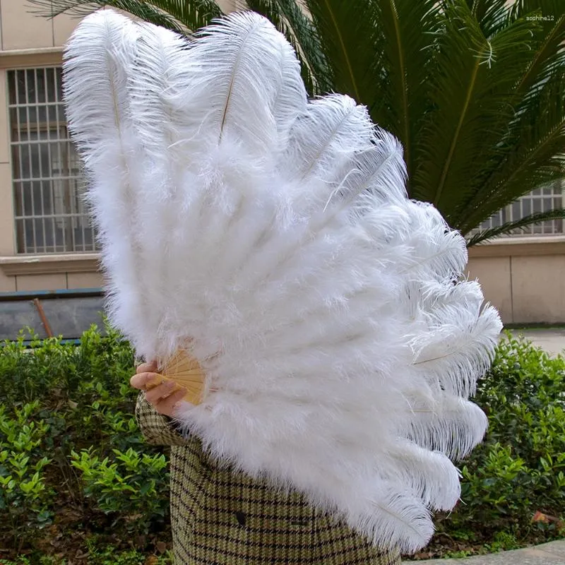 Decorative Figurines Wholesale White Ostrich Feather 13 Bone Big Hand Held Folding Fan 90-120CM For Lady Carnival Wedding Party Dance Craft