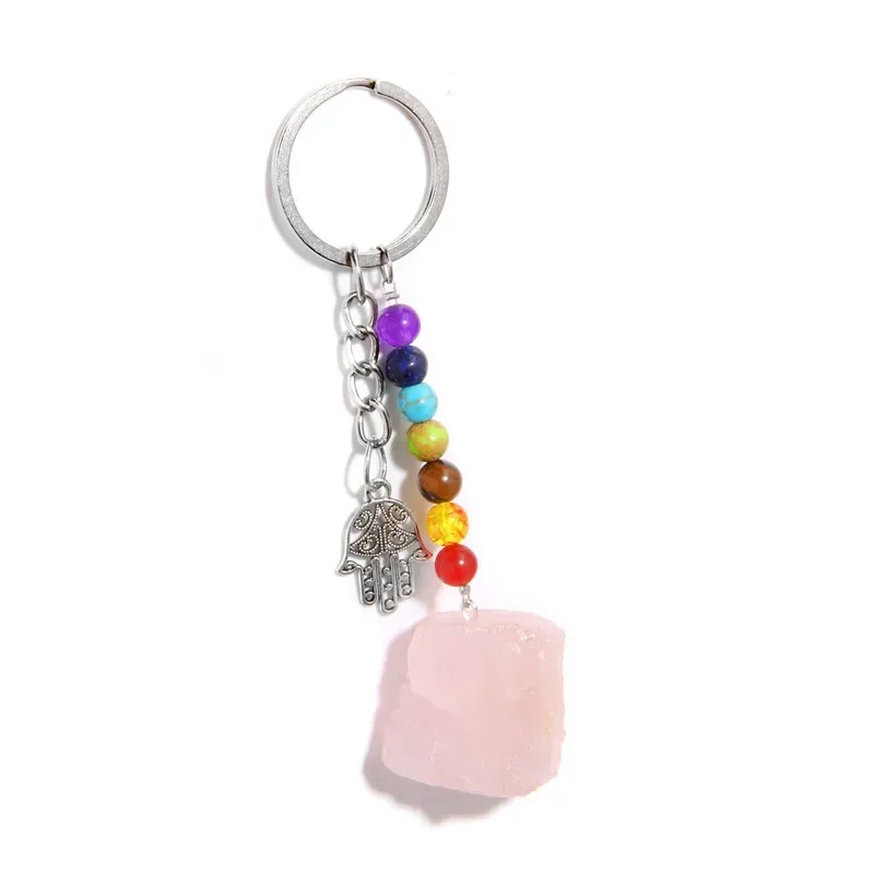 Natural Rough Raw Stone Crystal Quartzs Keychain Women Men Car Key Holder Hand KeyRing Jewelry
