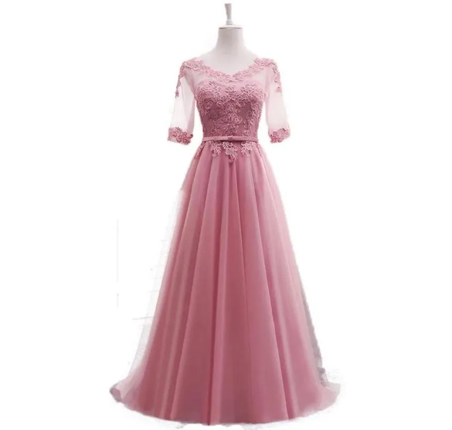 ALINE HALV SLEESS LACE ELEGANT ANVÄNGNINGAR PROM PARTY DRESS BLÅ Pink Gray White Red Evening Gown 2020 Lång formell klänning9958199