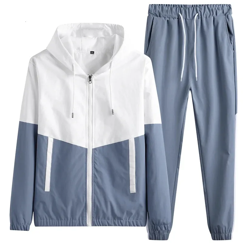 Frühling Männer Casual Sets Herren Mit Kapuze Trainingsanzug Sportswear Jacken Hosen 2 Stück Hip Hop Laufen Sport Anzug 5XL 240315