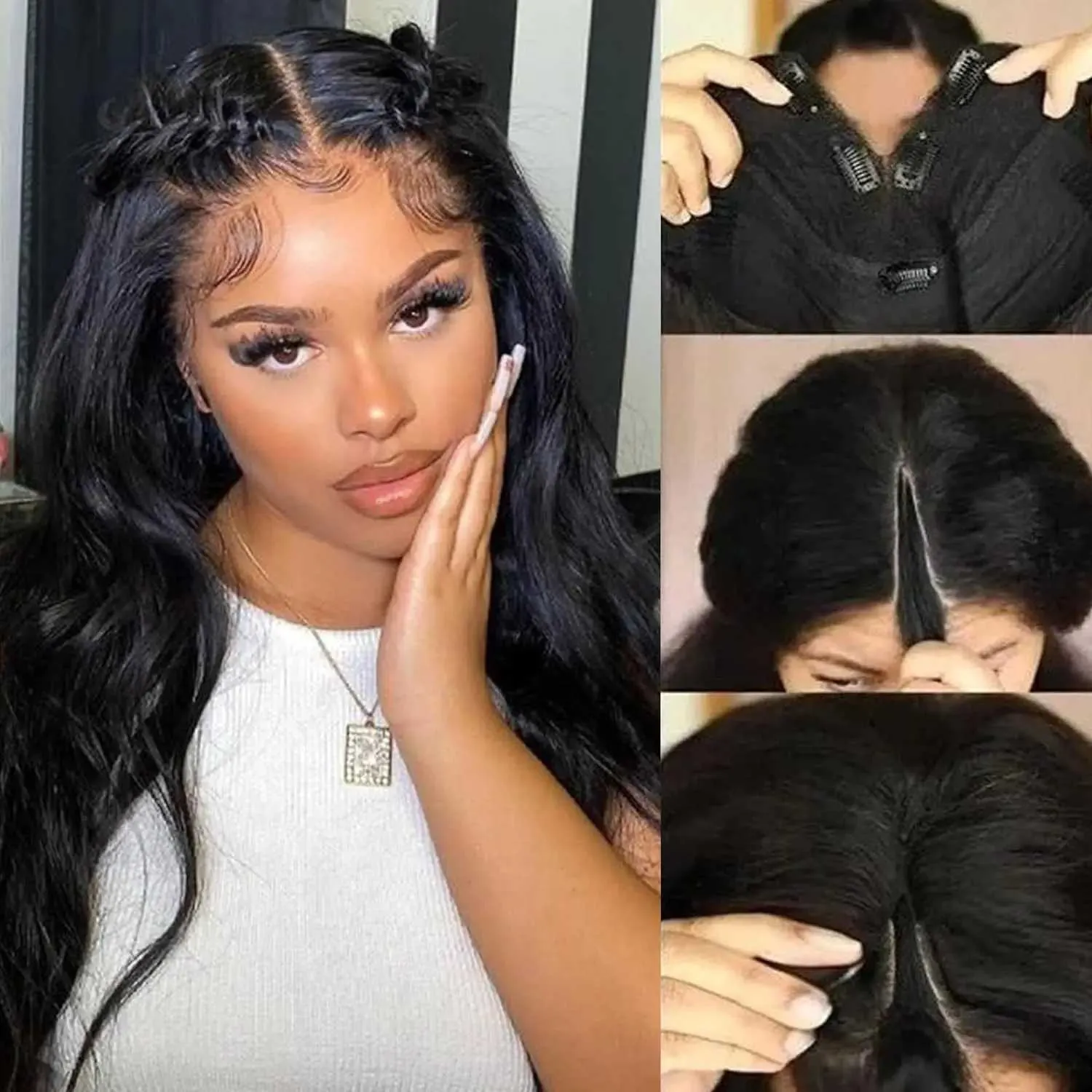 Synthetic Wigs Cosplay Wigs V Part Body Wave Wig for Black Women Long Body Wavy Wigs Black U Part Wig 26inch Synthetic Glueless No Leave Out Thin Part Wig 240328 240327
