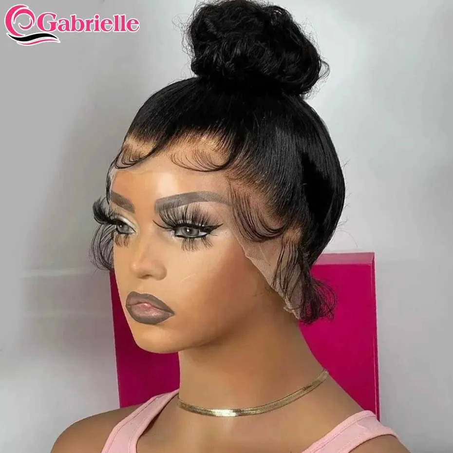 Synthetic Wigs Synthetic Wigs Gabrielle 360 Lace Frontal Wigs Human Hair for Ponytail Brazilian Straight Lace Front Wig on Clearance Sale Remy Hair 30 Inch 240329