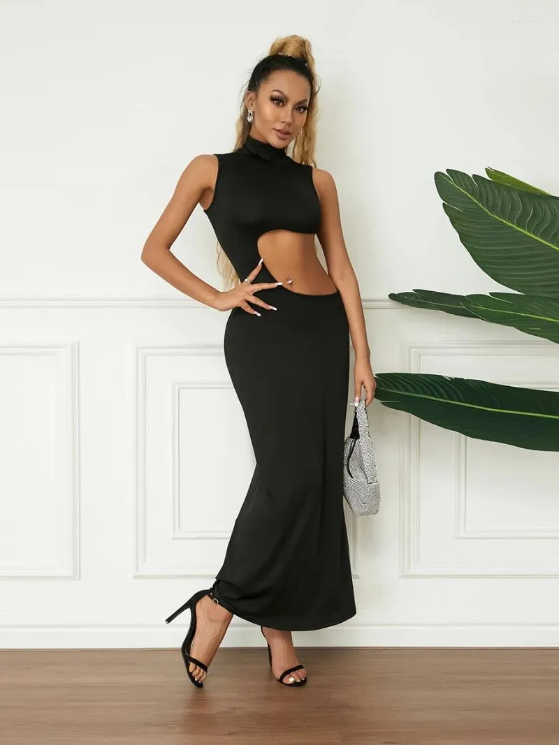 Casual Dresses Women's Summer Bodycon Long Dress Sleeveless Mock Neck Cutout Solid Color Flowy Party Club