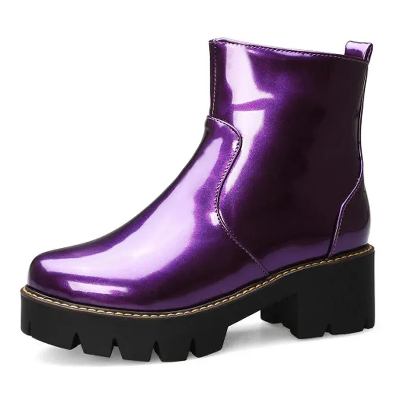 Boots Fashion Patent Leather Femme Chaussures 2023 Plus taille 43 Retro Imperproping Boots Boots Color Color Plateforme Boot Botas Femininas