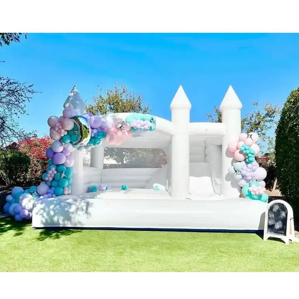 15 x13 FT White Inflatable Bounce House with Blower Slide Ball Pit Pool Large Jumper Bouncy Castle for Birthday Party Wedding Event Kindergarten