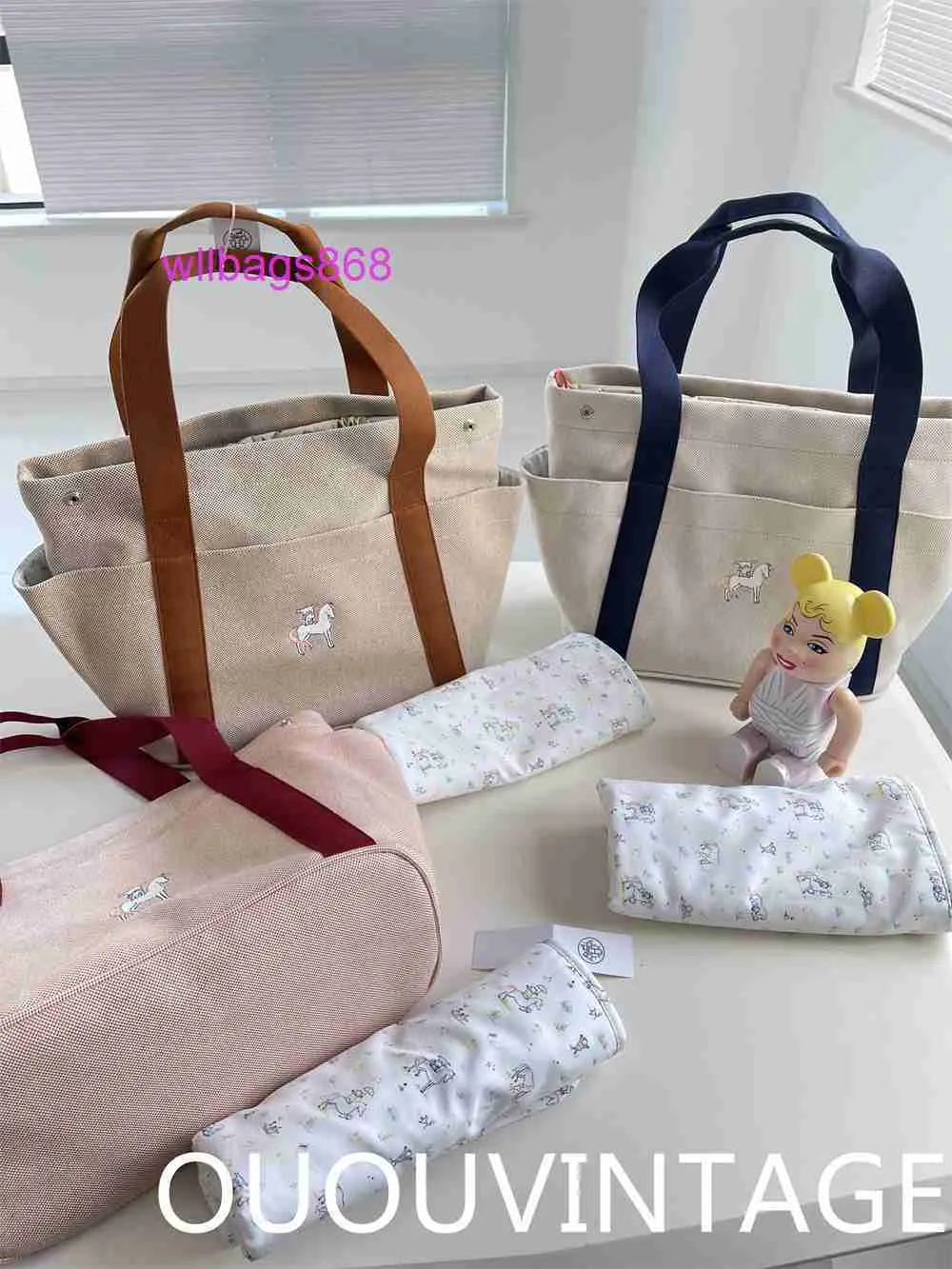 Kvinnor Totes Handbag L Ny broderad dukväska Mommy Diaper Handhållen axel ryggsäck 5clq