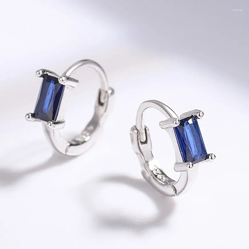 Hoop Earrings Women's Sweet Square Sapphire Luxury Fashion Sterling Silver Accessories Wedding Engagement Jewelry