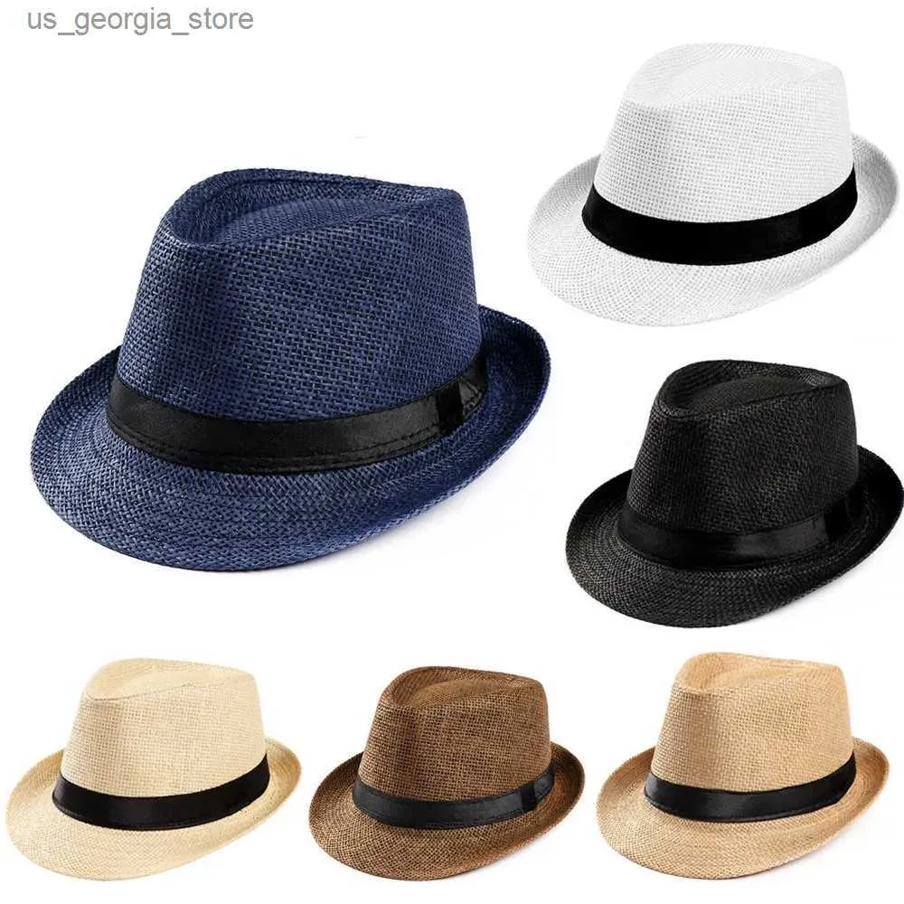 Wide Brim Hats Bucket Hats Sunhat Womens Fashion Summer Leisure Fashion Beach Sun Str Hat Cowboy Fedora Hat Gangster Hat Sun Hat Small Hat Sunscreen Y240319