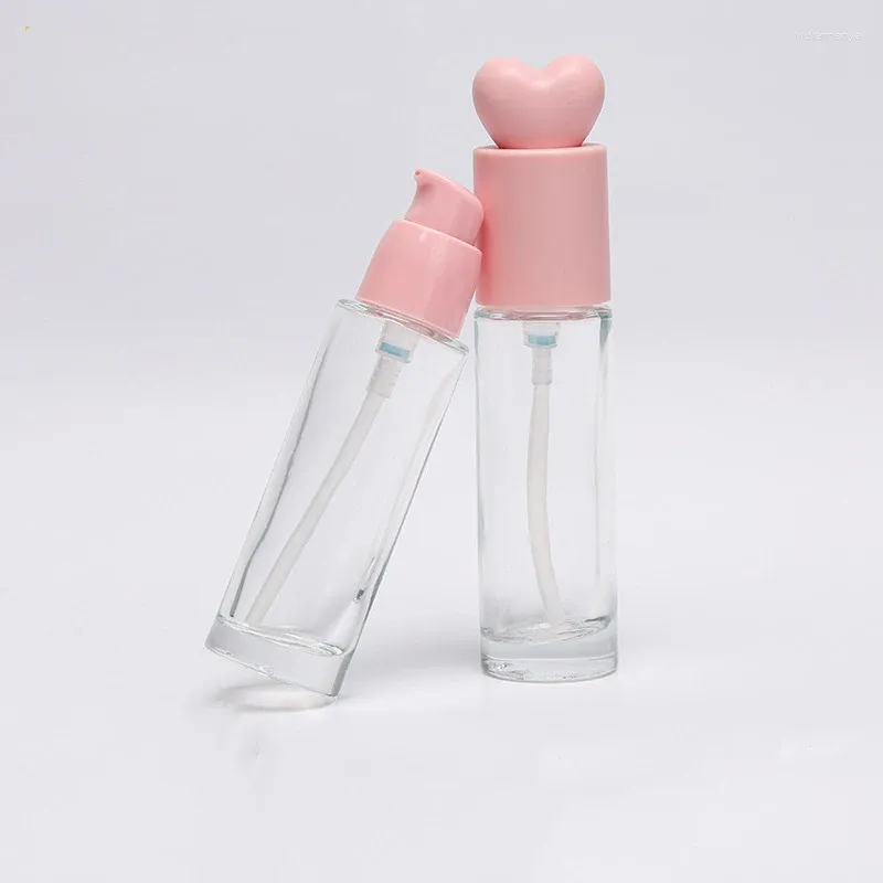 Storage Bottles Pump Bottle For Essence Lotion 30ml Glass Empty DIY Cosmetic Container Liquid Foundation Dispenser With Pressure Pink Lid