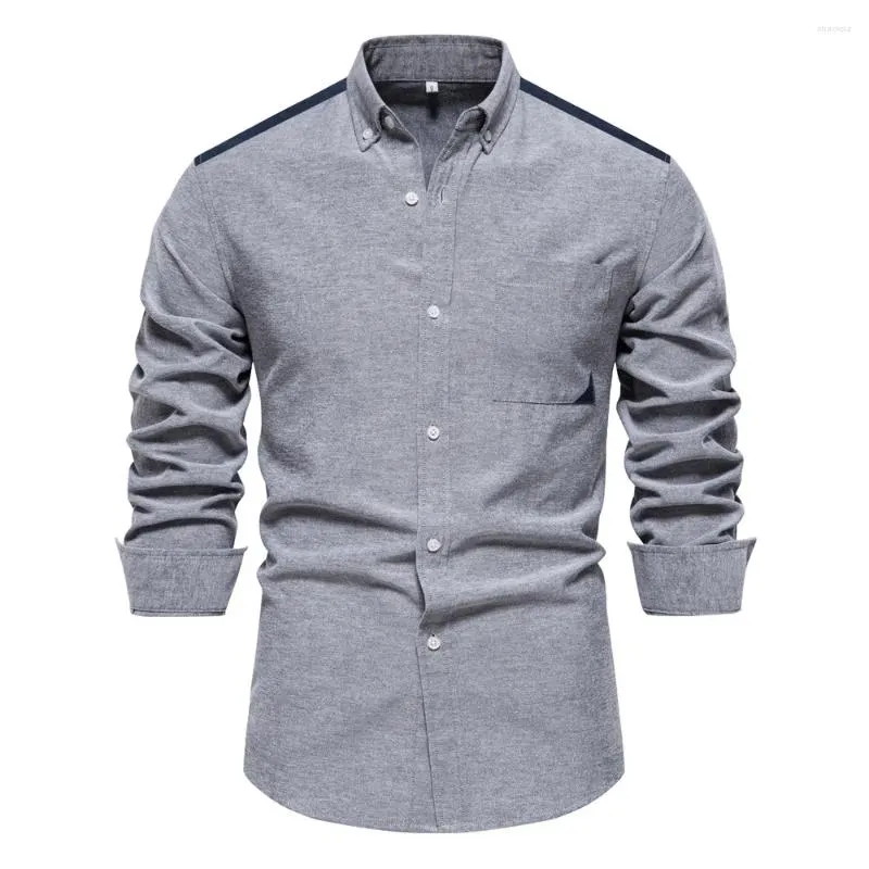 Camicie casual da uomo Camicia Oxford patchwork primaverile per uomo Camicia a maniche lunghe in misto cotone Tasca per abiti firmati da uomo