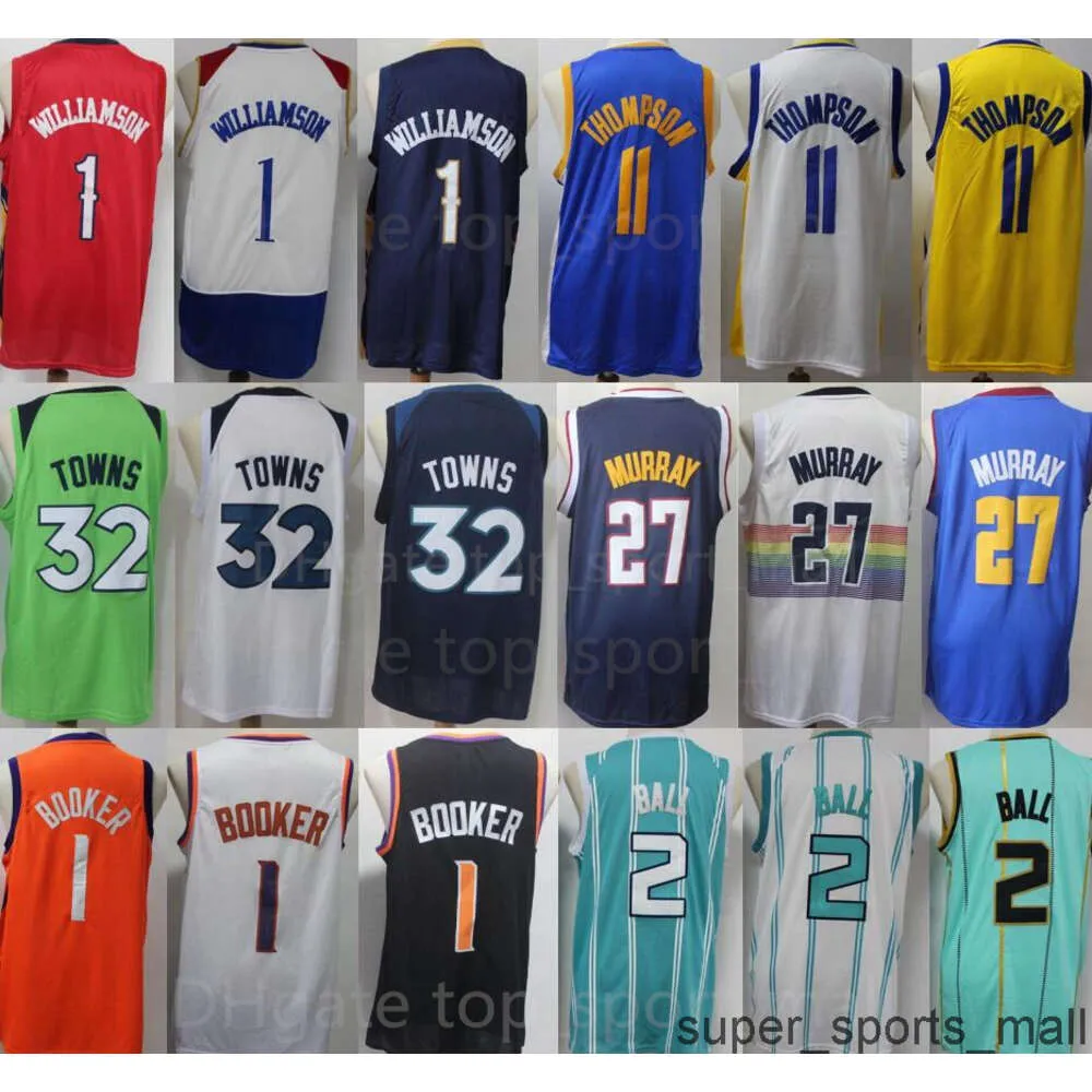 Командный баскетбол Zion 1 Klay Thompson Jersey 11 Карл Энтони Таунс 32 Джамал Мюррей 27 LaMelo Ball 2 Девин Букер Джоэл Эмбиид сшил хороший мужский спорт спорт