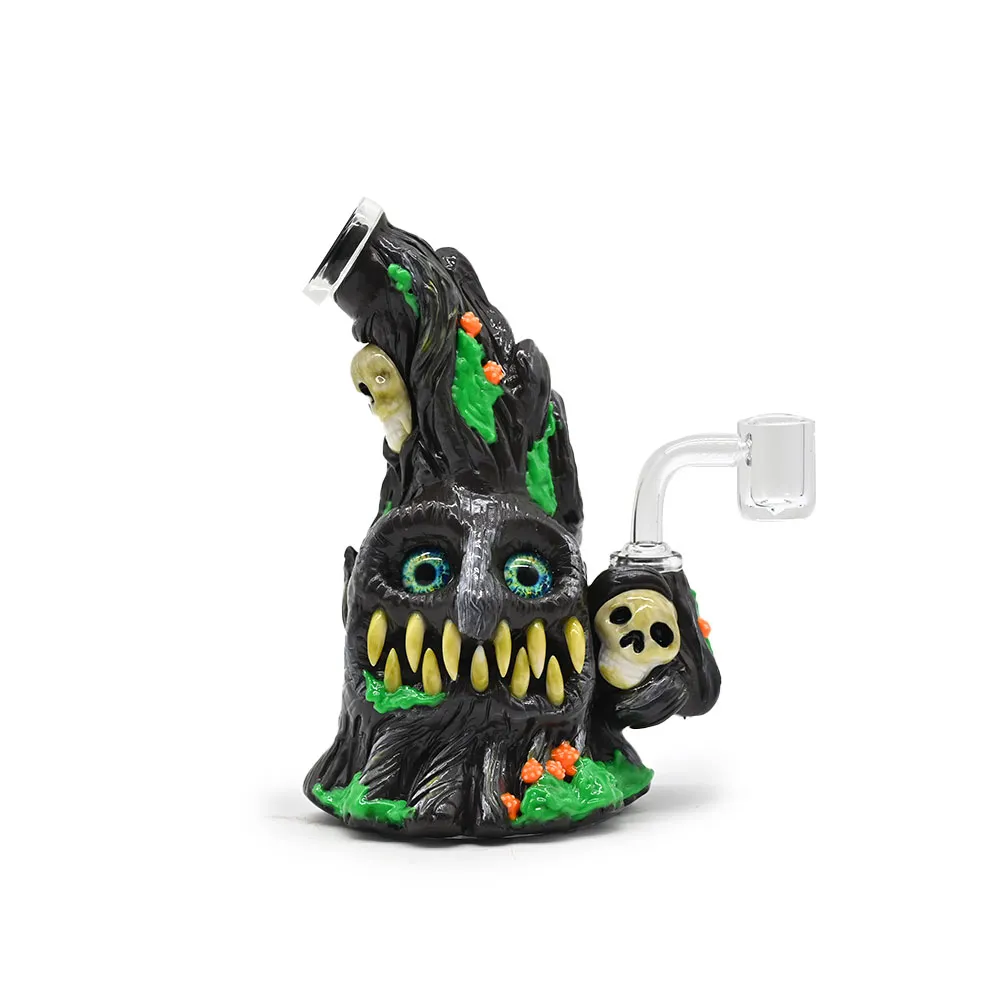 18cm/7in,Festive Decorations Glow In Dark,Polymer Clay Ghost Skull Glass Smoking Item,Borosilicate Glass Bong,Glass Water Pipe With Evil Eye,Glass Hookah