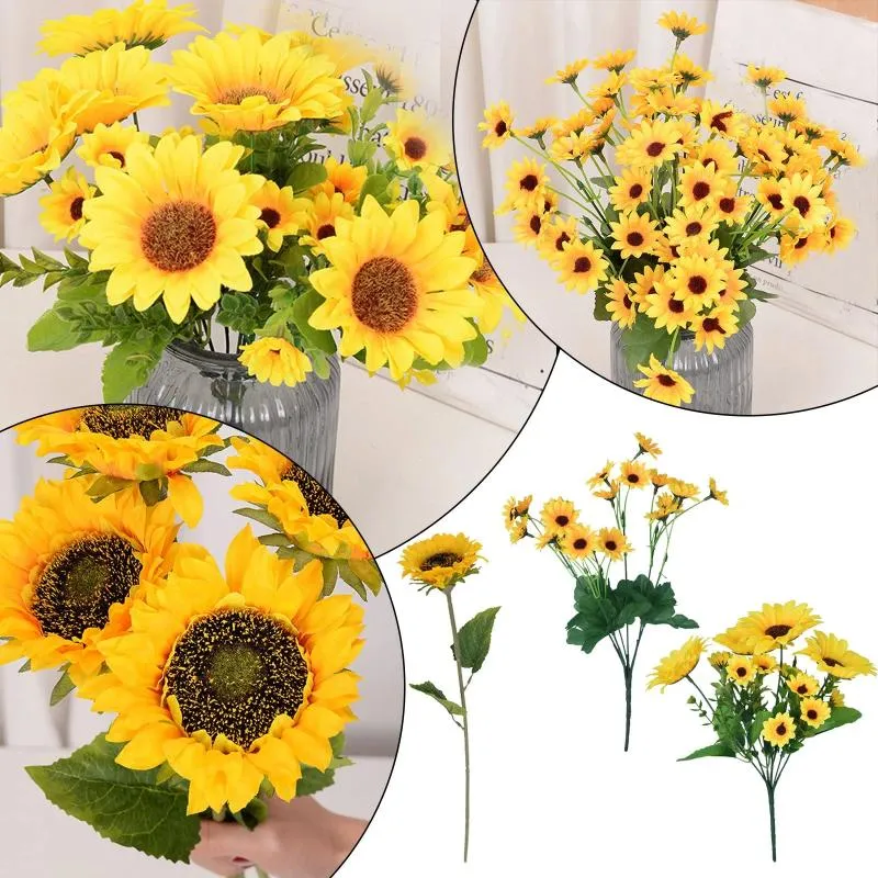 Fleurs décoratives de tournesol artificielles, cadeau pour mère, véritable Bouquet d'arrangement de décoration de mariage pour la maison et le bureau, automne