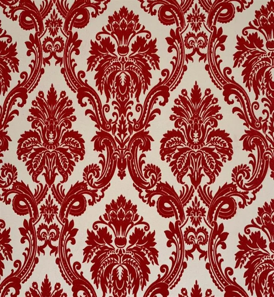 Light gold with red color flock wallpaper 3D threedimensional Suede velvet thick luxury home docor wall covering234r3662156