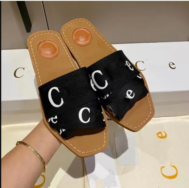 Top Slippers sandals womens Mules flat slides Light tan beige white black clogs lace Lettering canvas slippers womens summer outdoor indoor Beach shoes