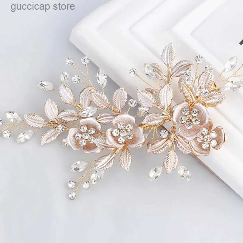 Diademi Trendy Gold Flower Forcina Accessori per capelli da sposa Copricapo da sposa Ornamenti per capelli Gioielli per capelli da sposa Ornamenti per capelli fatti a mano Y240319