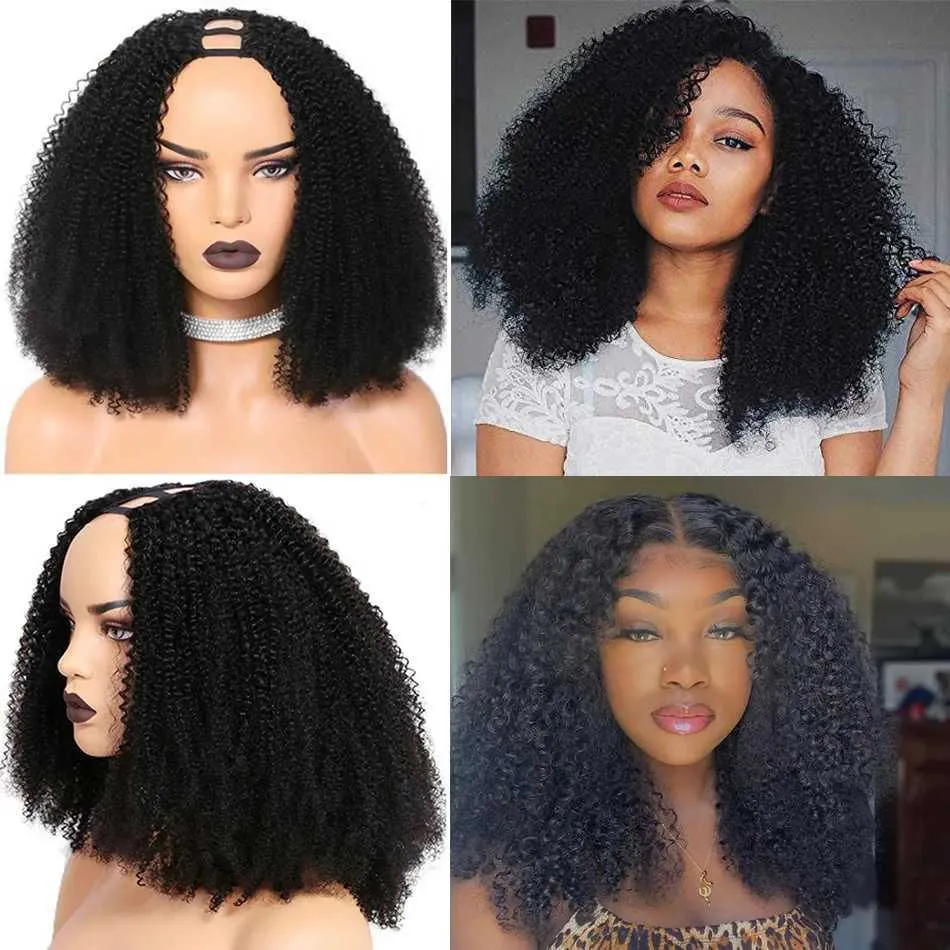 Synthetic Wigs Megeen Afro Kinky Curly U Part Wig 28 30 Inch Human Hair Mongolian Kinky Curly Wigs For Black Women 4b 4c 180% Density Remy Hair 240329