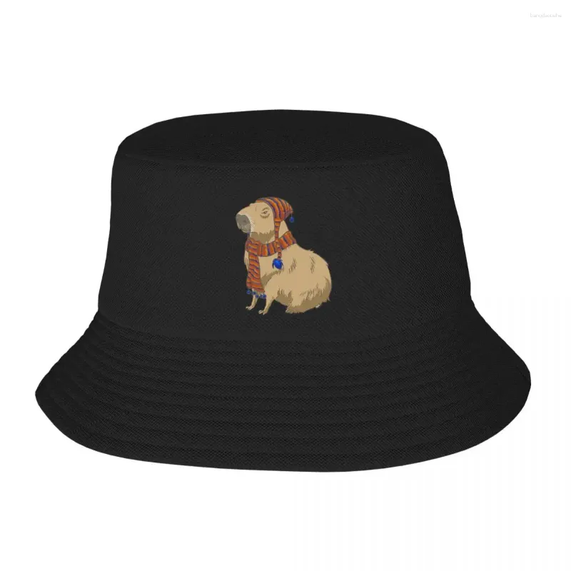 Berretti Capibara in stile anime semplicemente seduto lì con cappello e sciarpa Cappelli a secchiello Panama per uomo Bob Fisherman Beach Cappellini da pesca