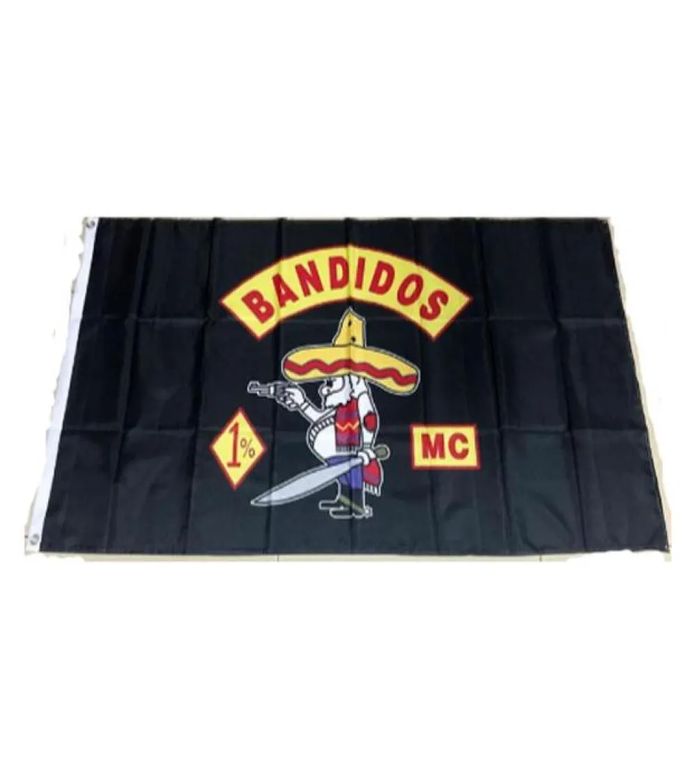 Bandidos mc 3x5ft Vlaggen 100D Polyester Banners Binnen Buiten Levendige Kleuren Hoge Kwaliteit Met Twee Messing Ringetjes6060614