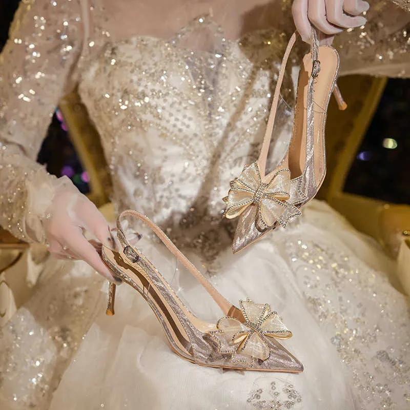 HBP icke-varumärken Slingbacks Design Lady Thin High Heels Ladies Pump Shoes for Women Wedding Party Sexiga klackar