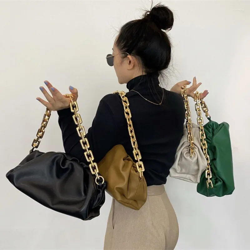 Totes Designer Women Handbag Big Heavy Chain Strap Pouch Hobos Shoulder Bags Pu Leather High Quality Pleated Bolsa