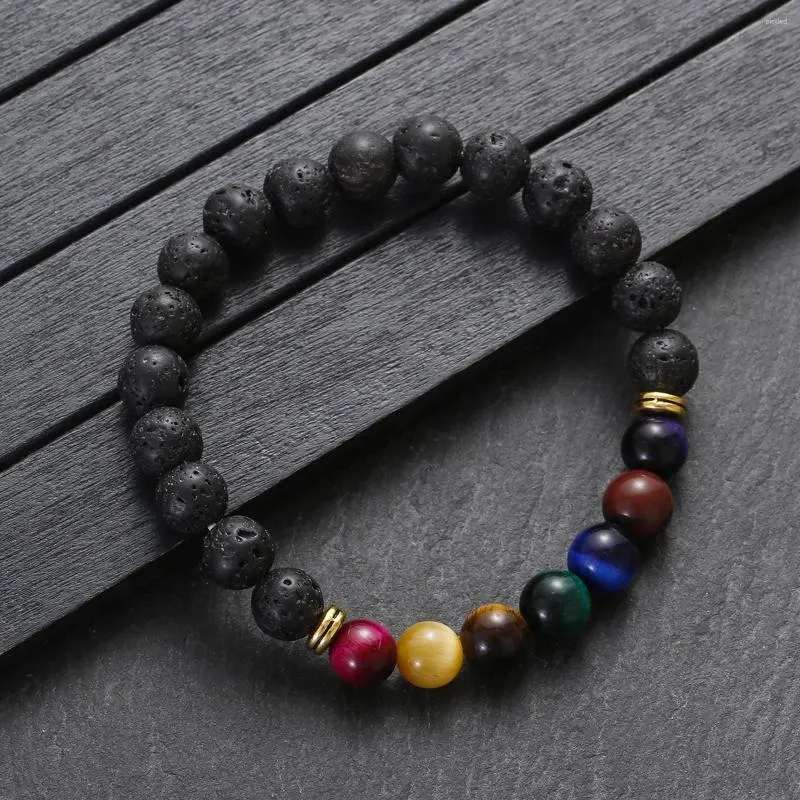 Strand Colorful Natural Stone Angst Relief Armband Women Men 7 Chakra Tiger Eye Lava Balance Yoga Meditation Gift