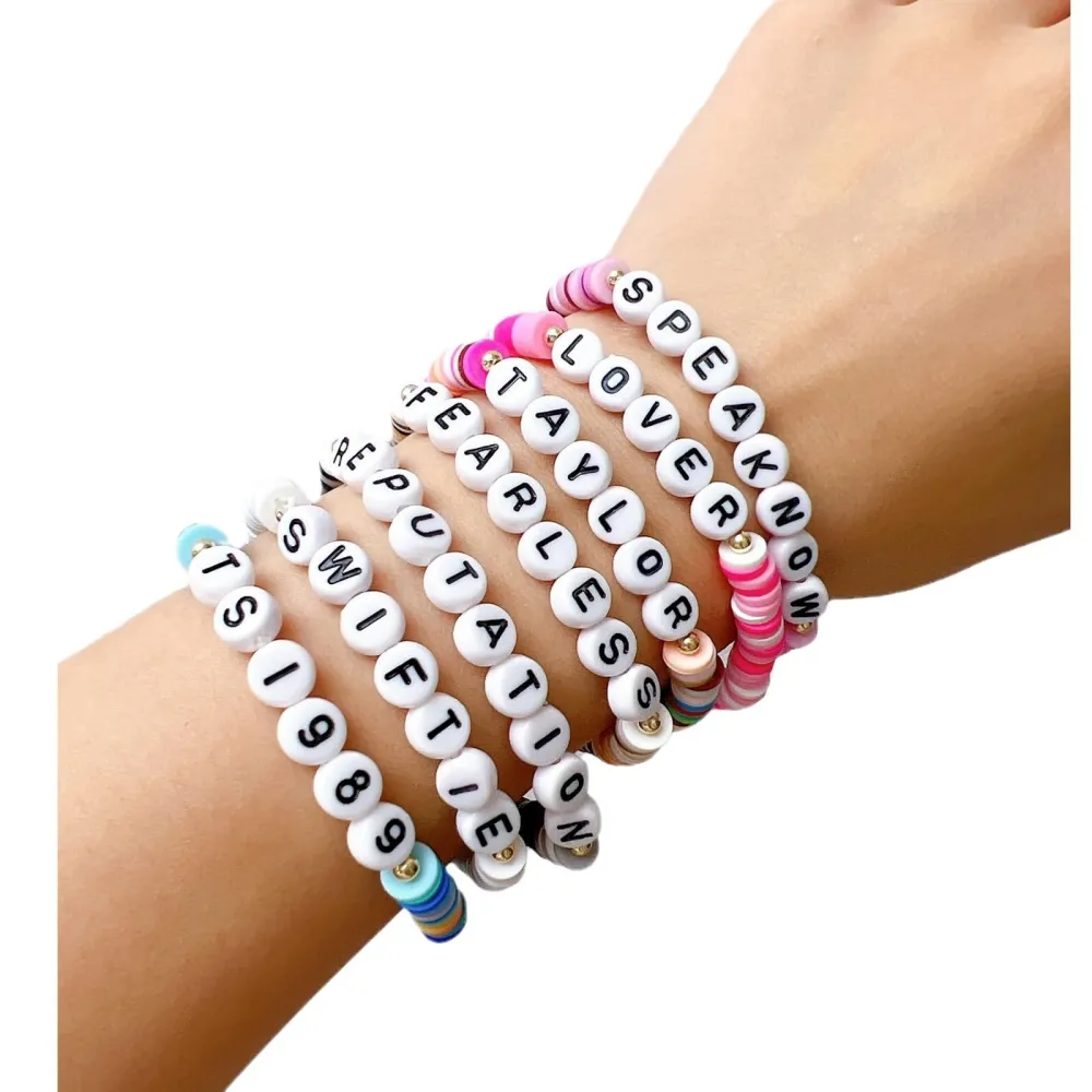 Friendship Charm Bracelets Letter Initial Beaded Bracelet Set, Elastic  Soft Clay, Gold Tone Accents for Music Enthusiasts