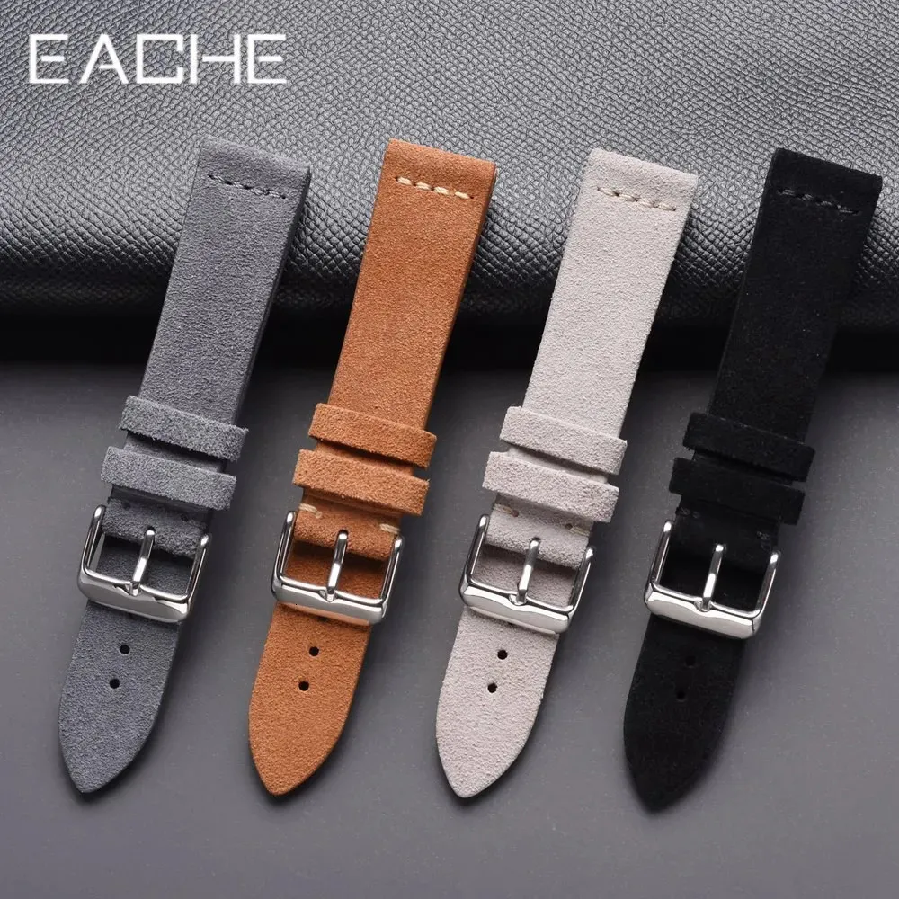 EACHE – bracelets de montre en cuir véritable suédé, 20mm, 18mm, remplacement, Beige, noir, gris, 22mm, 240313