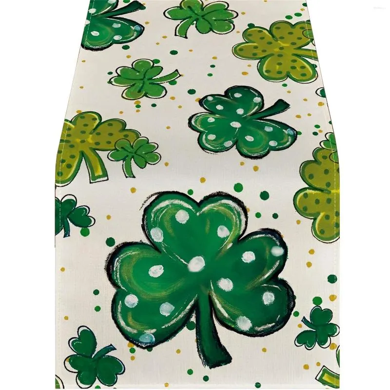 Nappe Luc-ky Sham- Runner pour les décorations de la Saint-Patrick 72 pouces Couverture irlandaise Printemps Vert Maison de vacances Pièce maîtresse de cuisine