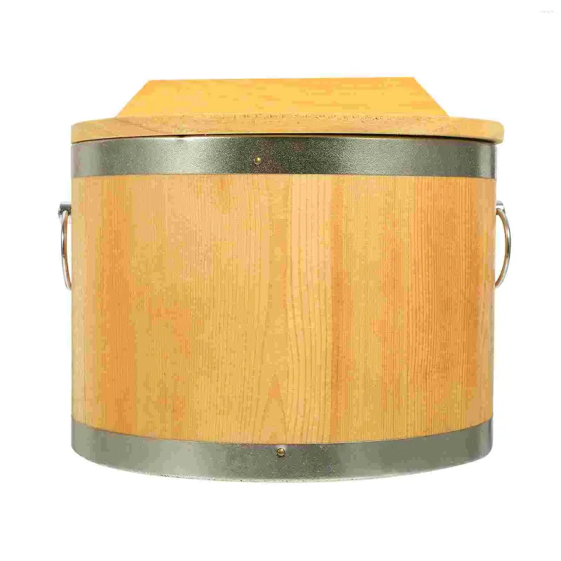 Dinnerware Sets Sushi Barrel Lidded Rice Mixing Tub Bowl With Cover Serving Bucket Stainless Steel Wood Cooked Holder Dumpling Steamer
