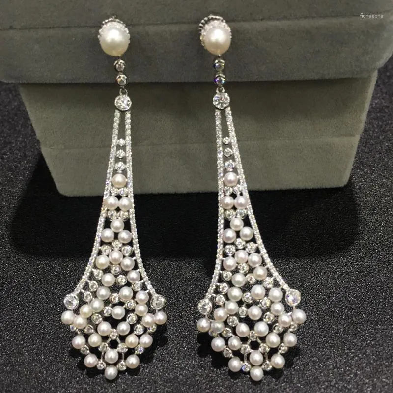 Dangle Earrings Vintage Natural Fresh Water Pearl Drop Earring 925 Sterling Silver With Cubic Zircon And Tiny Fine Women Jewelry