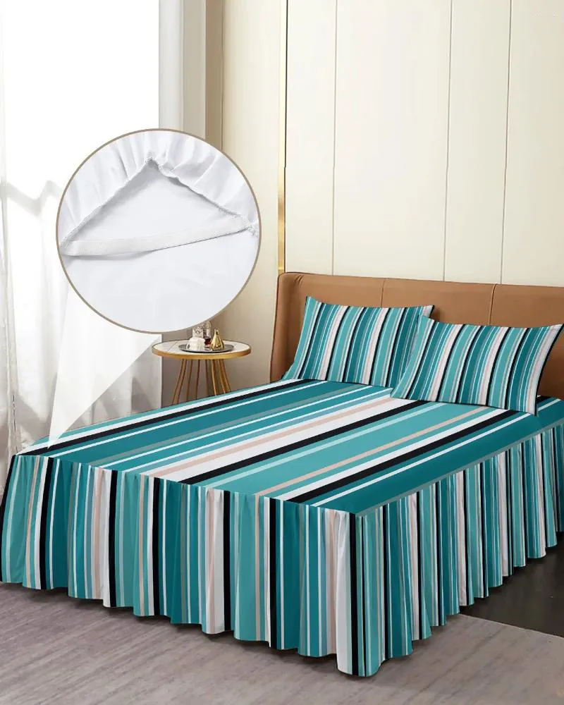 Sängkjol geometriska ränder mönster kricka elastisk utrustade sängflykt med kuddväskor madrass täcker sängkläder set ark