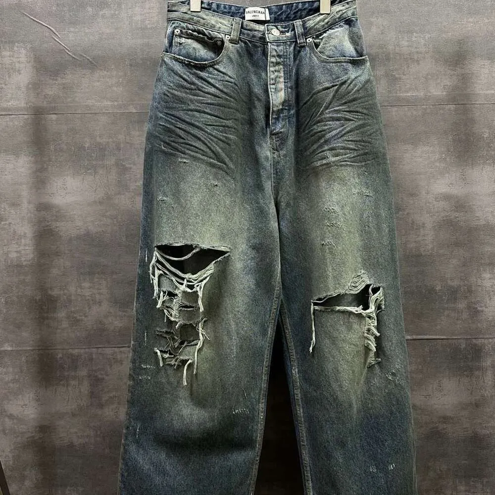 High Version Paris B Hidden Dyed Dirty Aristocratic Family Denim Pants, Men's and Women's Loose Fitting Os Jeans