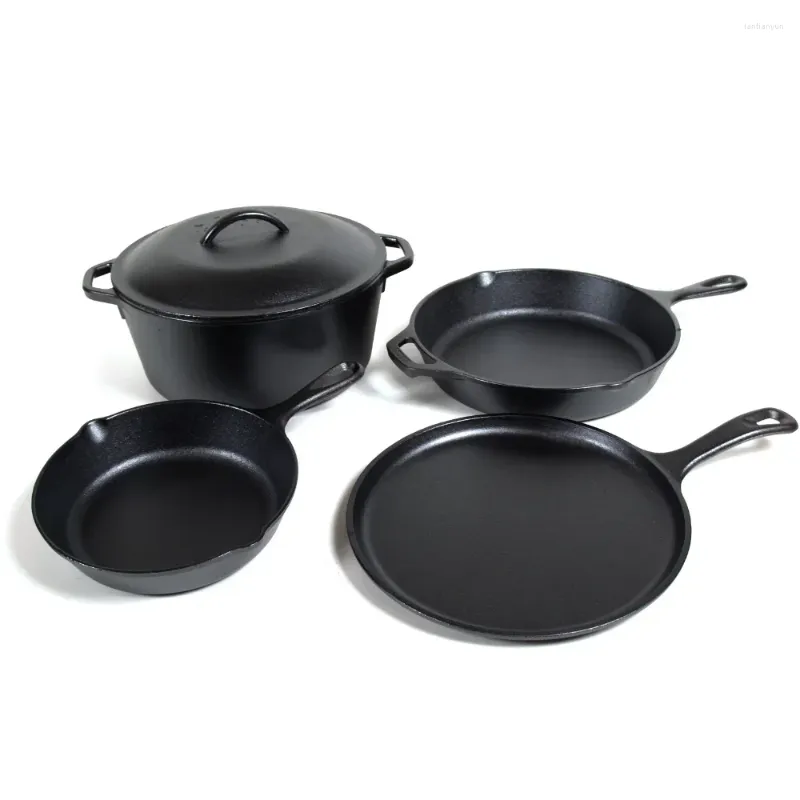 Cookware Sets Cooking Pot Set Of Kitchen Pots Griddle & Dutch Oven Saucepan Cast Iron Seasoned 5-Piece With Skillet