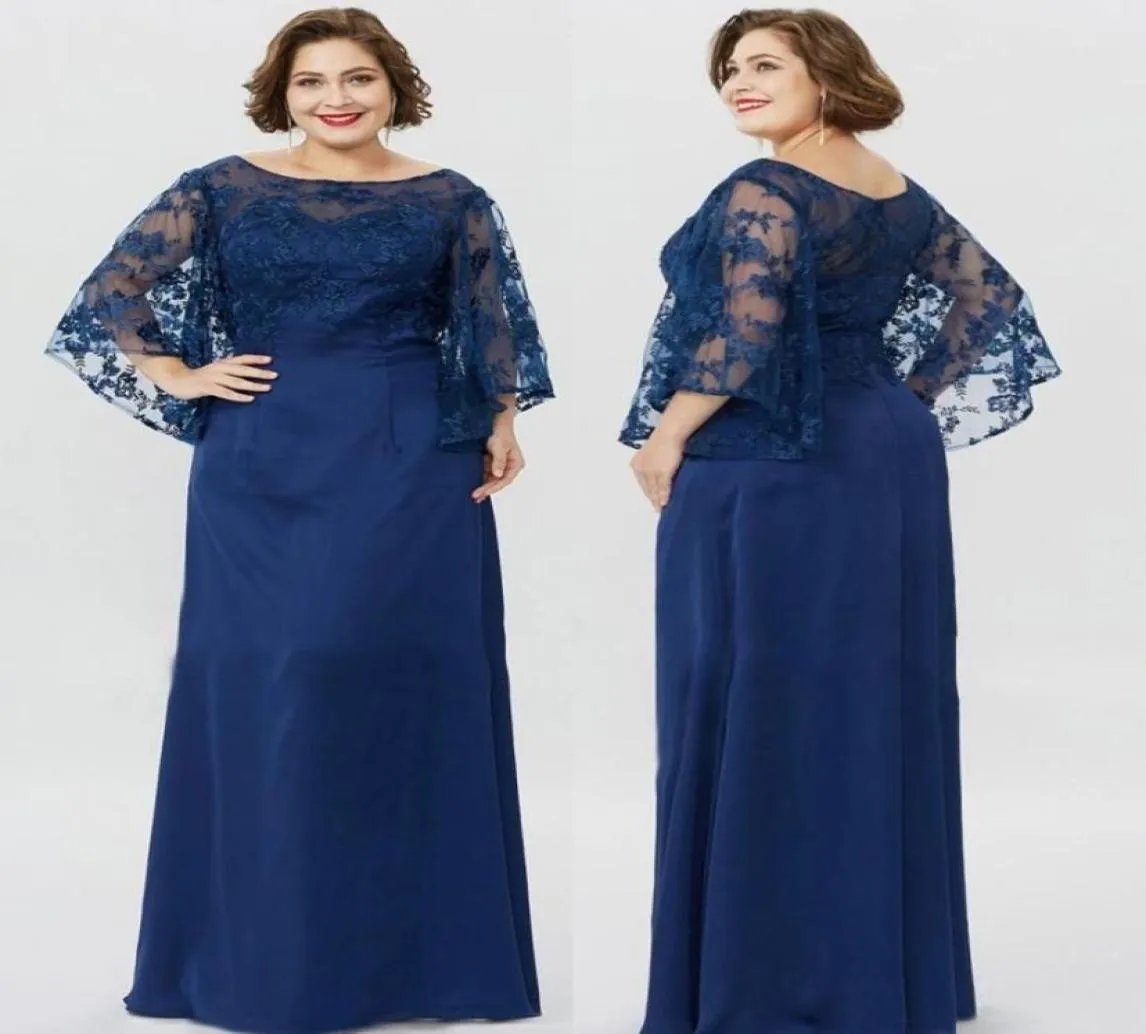 2021 Plus Size Mãe da Noiva Vestidos Jewel Neck Lace Applique Mães Vestido Para Casamentos Sweep Train Vestidos Formais Para Mother8690511